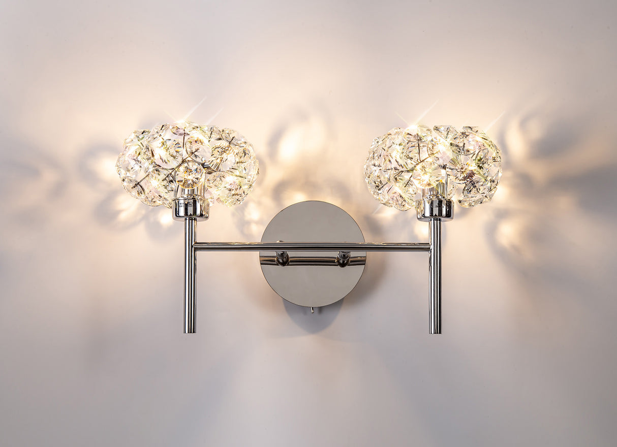 BOS5050 Bosona 2 Light Switched Wall Light in a Polished Chrome Finish and Clear Crystal