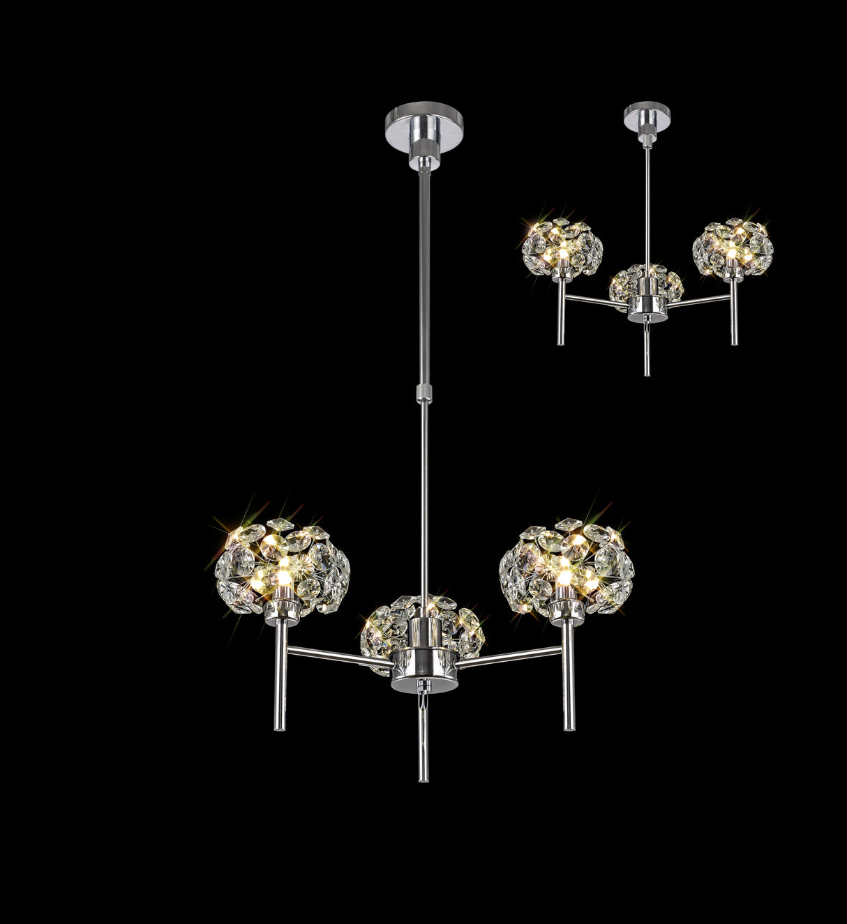 BOS8940 Bosona 3 Light Crystal Ceiling Light Polished Chrome