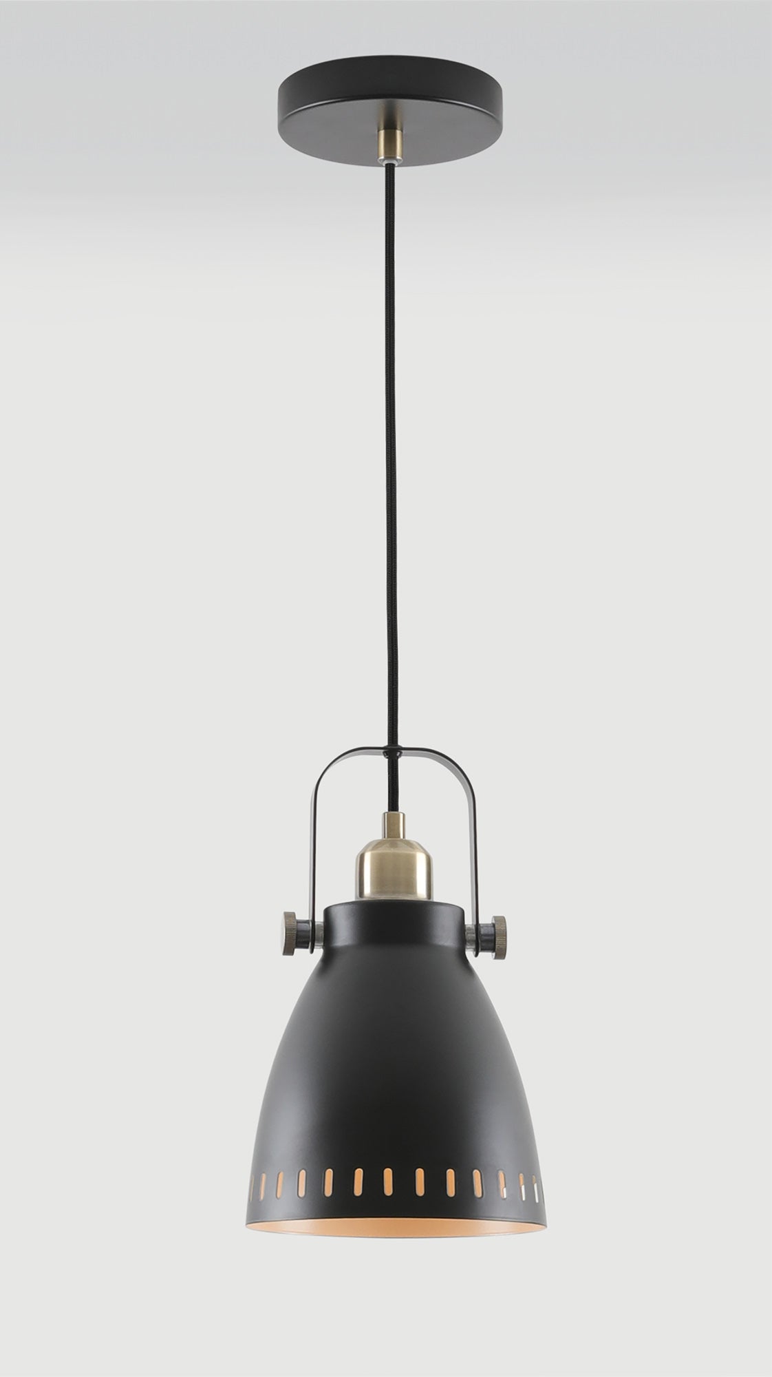 BRA6277 Brachi Small Pendant 1 Light in a Matt Black/Antique Brass/Khaki Finish