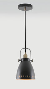 BRA6277 Brachi Small Pendant 1 Light in a Matt Black/Antique Brass/Khaki Finish