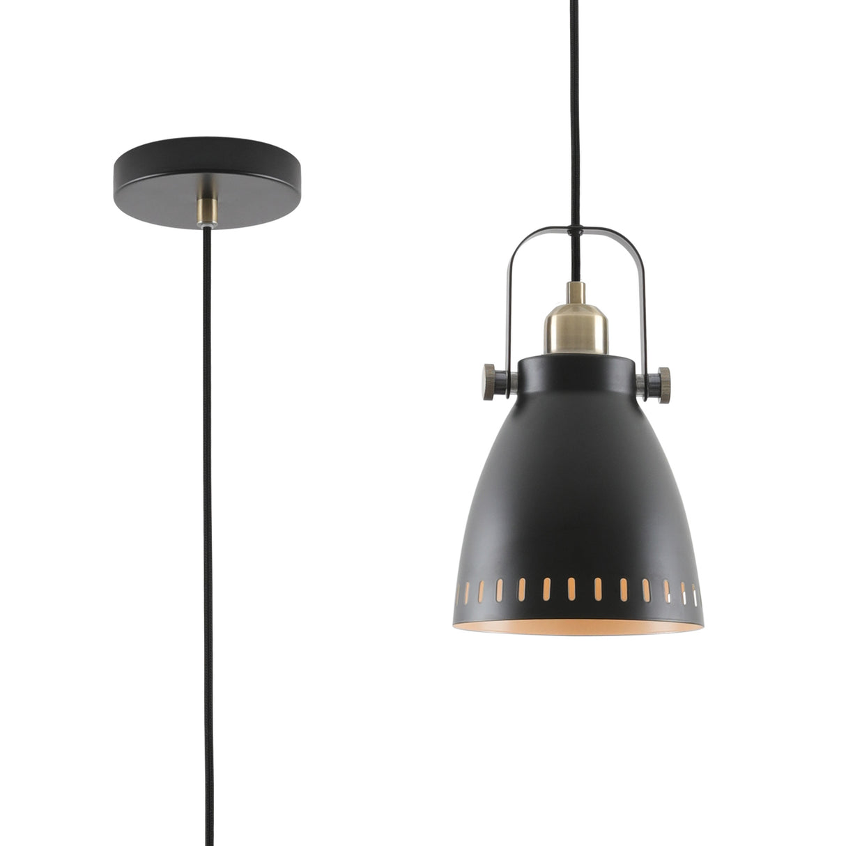 BRA6277 Brachi Small Pendant 1 Light in a Matt Black/Antique Brass/Khaki Finish