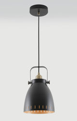 BRA7277 Brachi Medium Pendant 1 Light in a Matt Black/Antique Brass/Khaki Finish