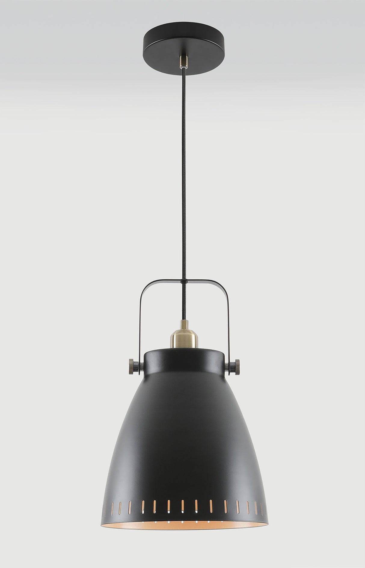 BRA8277 Brachi Large Pendant 1 Light in a Matt Black/Antique Brass/Khaki Finish