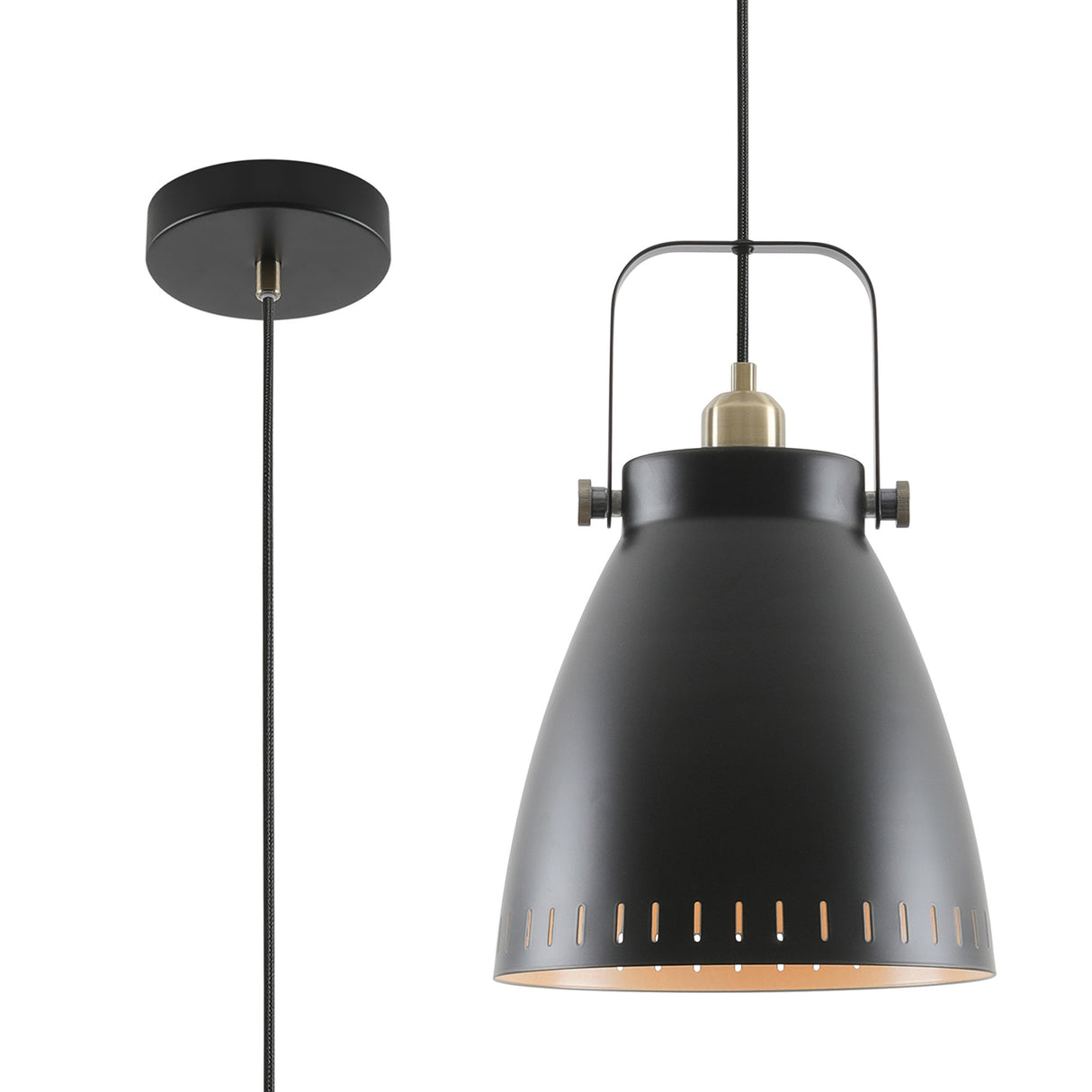 BRA8277 Brachi Large Pendant 1 Light in a Matt Black/Antique Brass/Khaki Finish