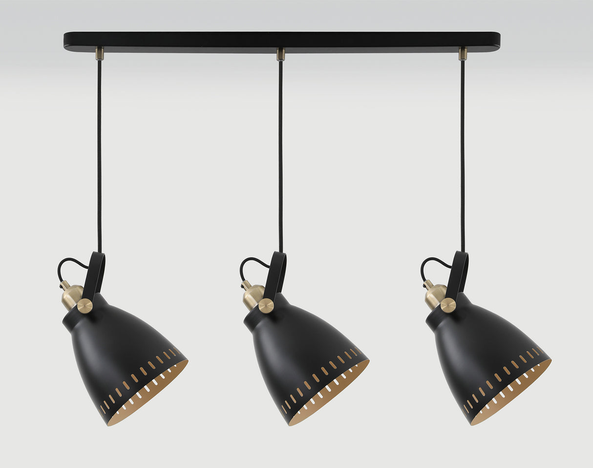 BRA9277 Brachi Linear Pendant 3 Light in a Matt Black/Antique Brass/Khaki Finish