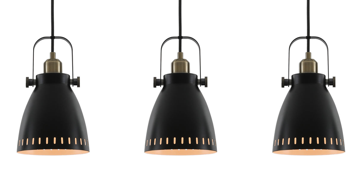 BRA9277 Brachi Linear Pendant 3 Light in a Matt Black/Antique Brass/Khaki Finish