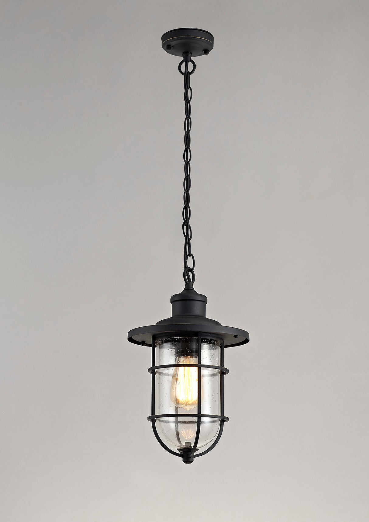 BRO4137 Bronxei Pendant 1 Light IP54 Indoor/Outdoor Use in a Black/Gold/Clear Finish