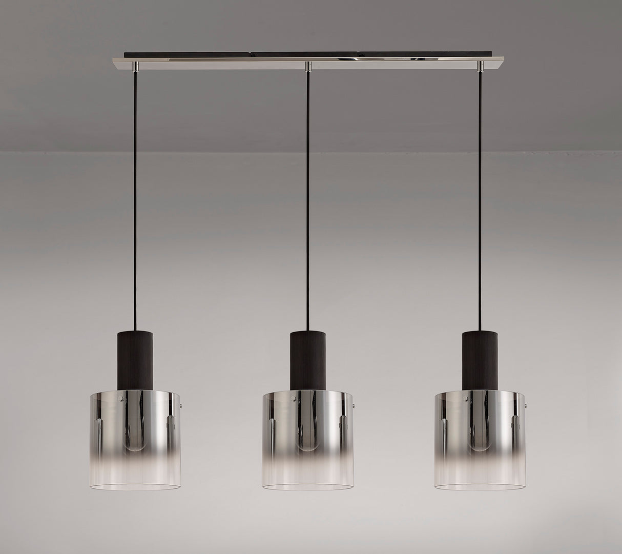 BUN0957 Bunda Linear Pendant 3 Light in a Black/Chrome/Smoke Fade Finish