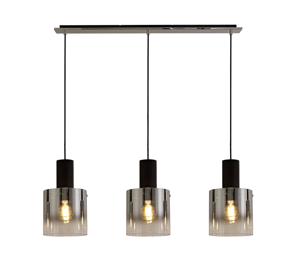 BUN0957 Bunda Linear Pendant 3 Light in a Black/Chrome/Smoke Fade Finish