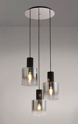 BUN1957 Bunda Round Pendant 3 Light in a Black/Chrome/Smoke Fade Finish