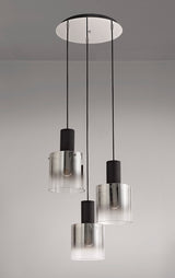 BUN1957 Bunda Round Pendant 3 Light in a Black/Chrome/Smoke Fade Finish