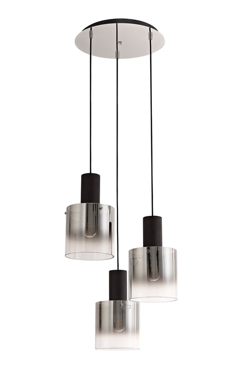 BUN1957 Bunda Round Pendant 3 Light in a Black/Chrome/Smoke Fade Finish