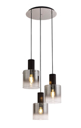 BUN1957 Bunda Round Pendant 3 Light in a Black/Chrome/Smoke Fade Finish