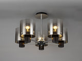 BUN2048 Bunda Semi Flush 5 Light Ceiling Light in a Black/Chrome/Smoke Fade Finish