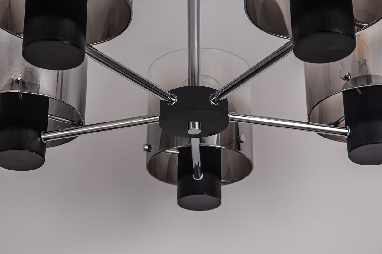 BUN2048 Bunda Semi Flush 5 Light Ceiling Light in a Black/Chrome/Smoke Fade Finish