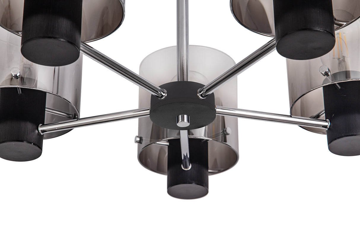 BUN2048 Bunda Semi Flush 5 Light Ceiling Light in a Black/Chrome/Smoke Fade Finish