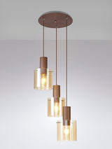 BUN3628 Bunda 3 Light Ceiling Pendant Mocha/Chrome/Amber