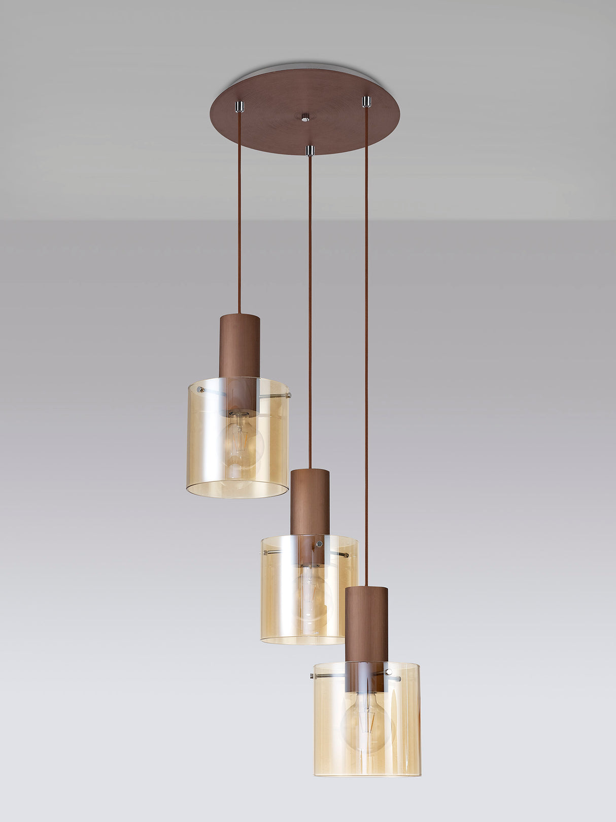 BUN3628 Bunda 3 Light Ceiling Pendant Mocha/Chrome/Amber