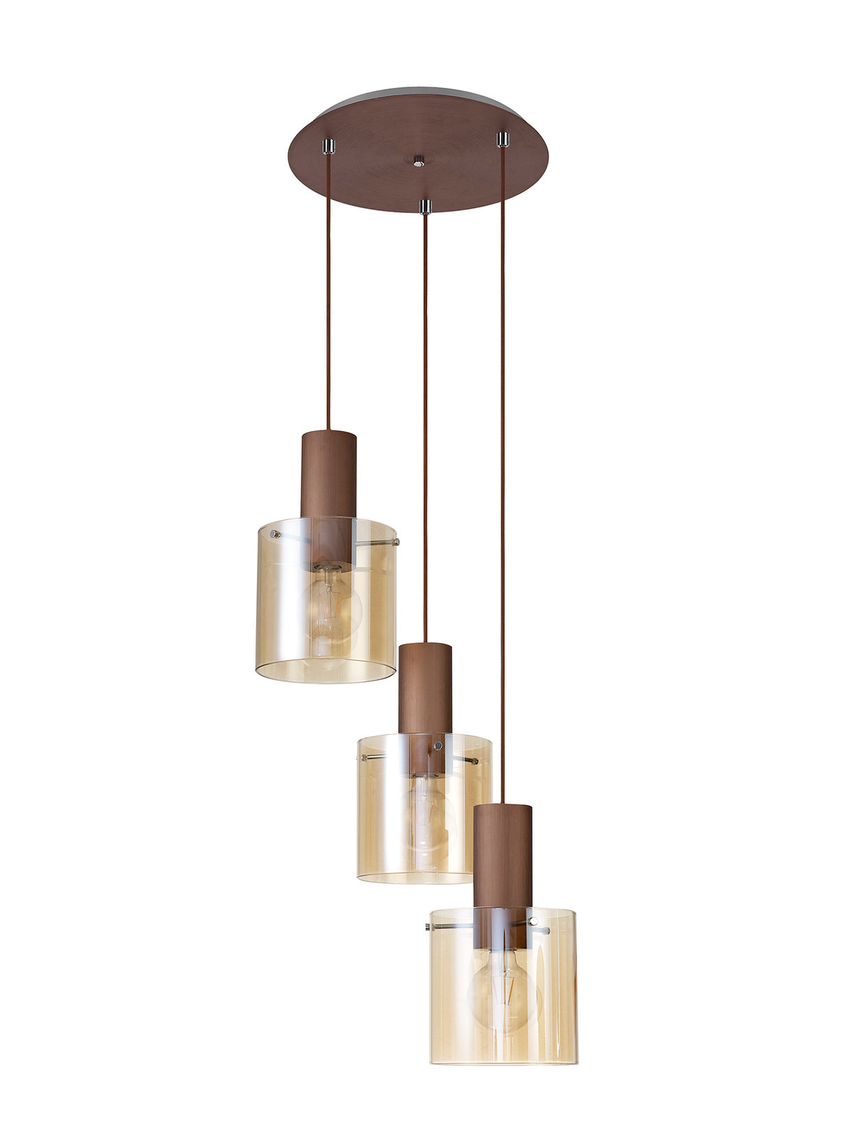 BUN3628 Bunda 3 Light Ceiling Pendant Mocha/Chrome/Amber