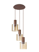 BUN3628 Bunda 3 Light Ceiling Pendant Mocha/Chrome/Amber