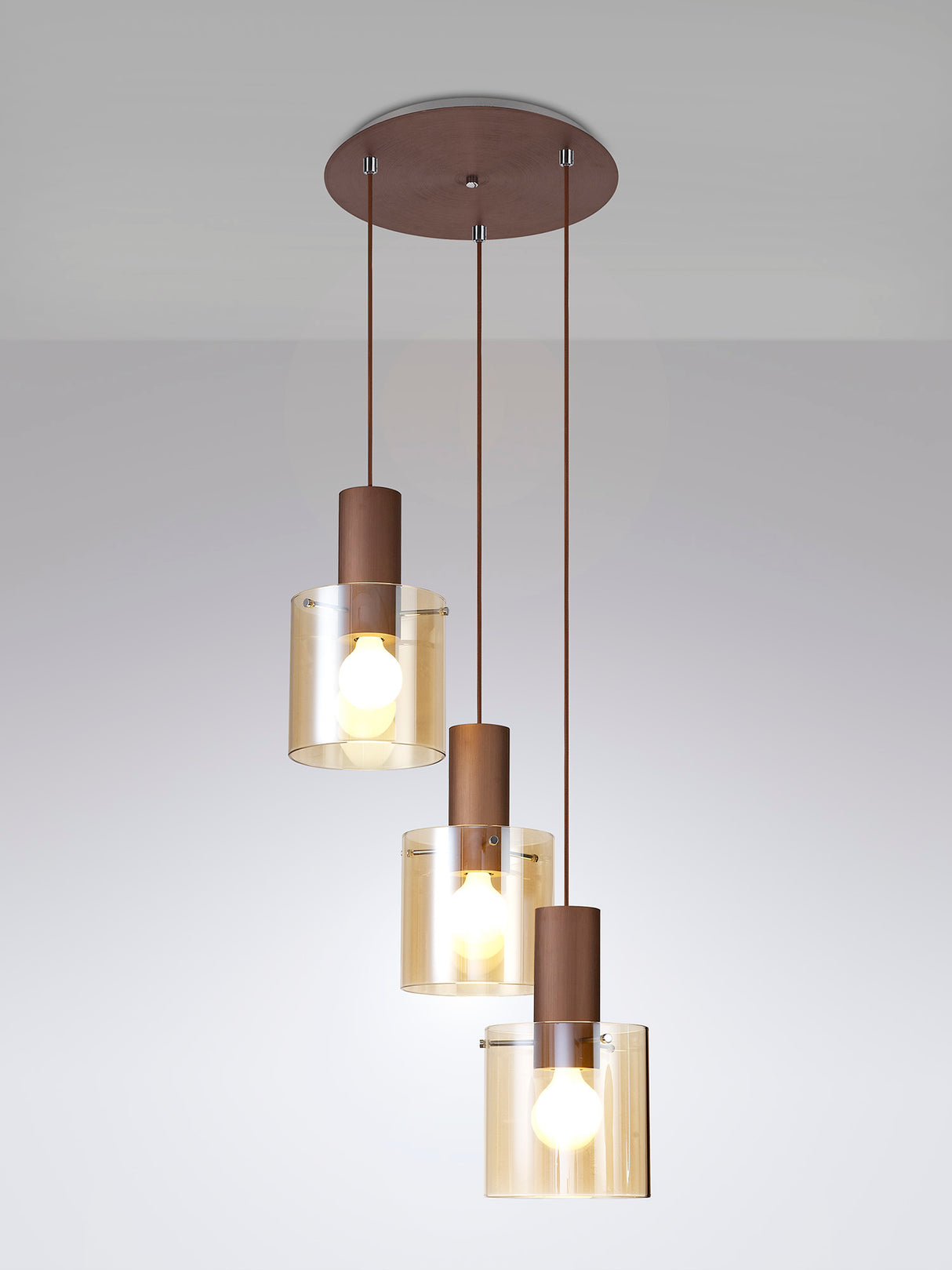 BUN3628 Bunda 3 Light Ceiling Pendant Mocha/Chrome/Amber