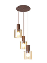 BUN3628 Bunda 3 Light Ceiling Pendant Mocha/Chrome/Amber