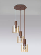 BUN3628 Bunda 3 Light Ceiling Pendant Mocha/Chrome/Amber