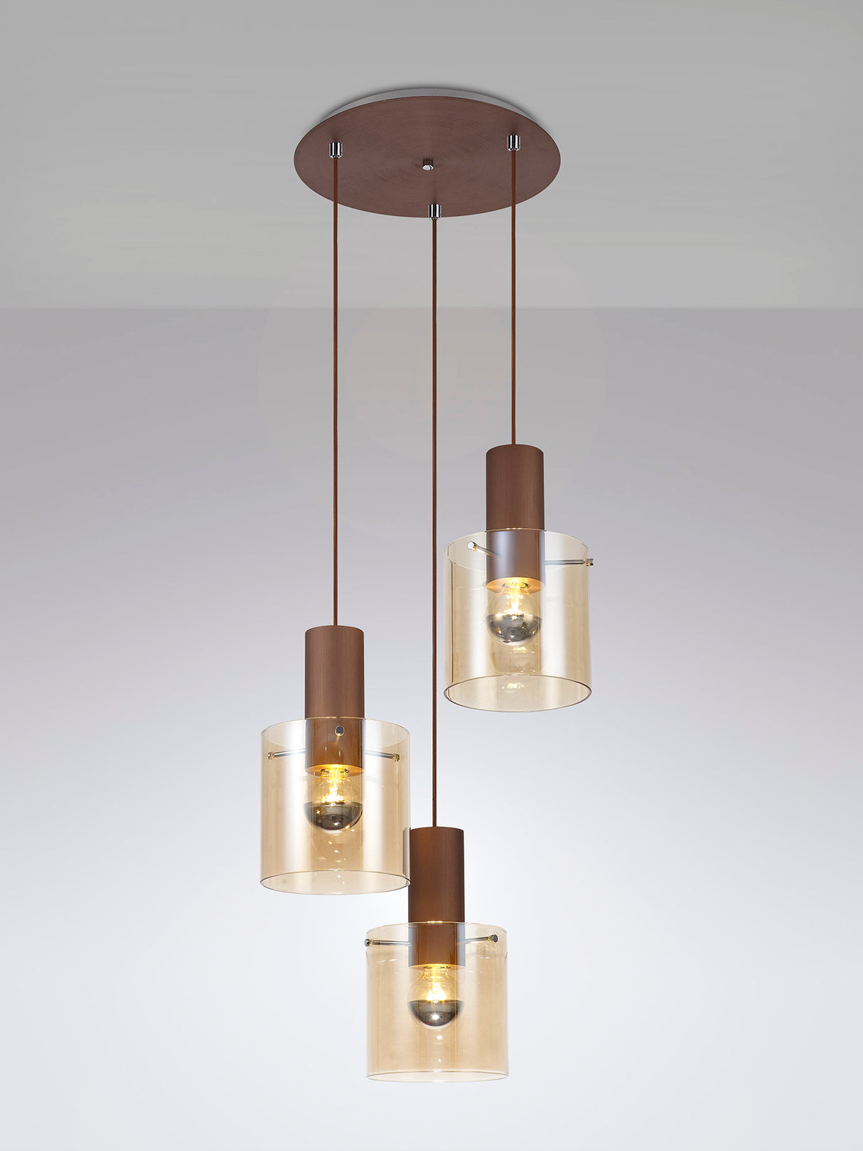 BUN3628 Bunda 3 Light Ceiling Pendant Mocha/Chrome/Amber