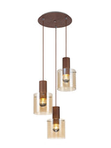 BUN3628 Bunda 3 Light Ceiling Pendant Mocha/Chrome/Amber