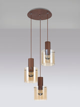 BUN3628 Bunda 3 Light Ceiling Pendant Mocha/Chrome/Amber