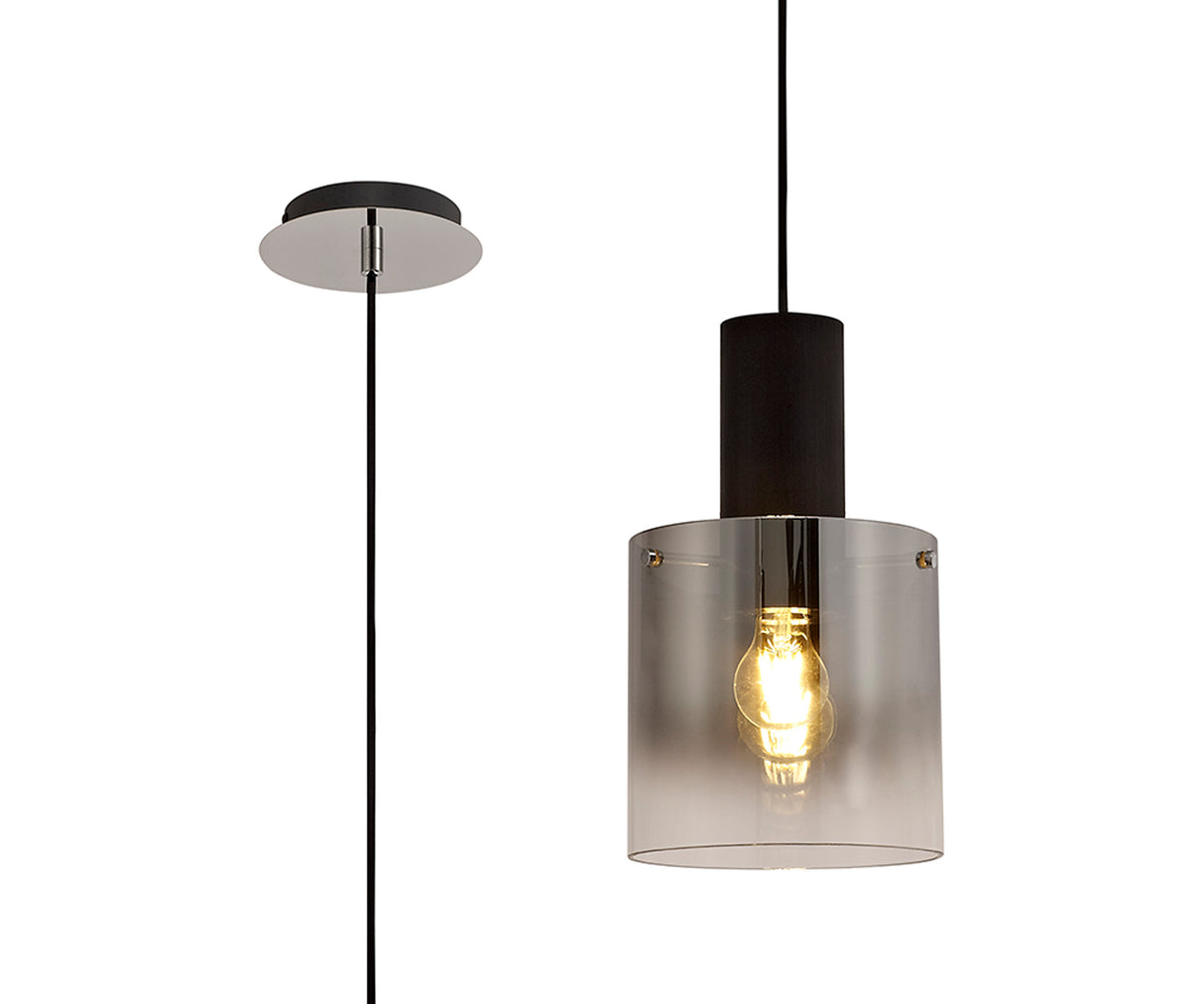 BUN9857 Bunda Pendant 1 Light in a Black/Chrome/Smoke Fade Finish