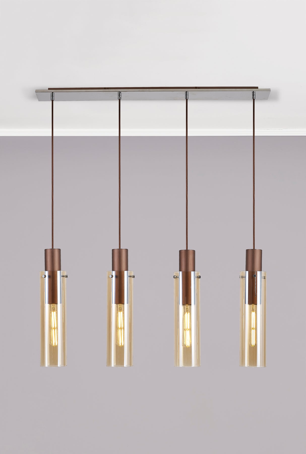 BUN0719 Bunda Slim 4 Light Pendant Mocha/Chrome/Amber