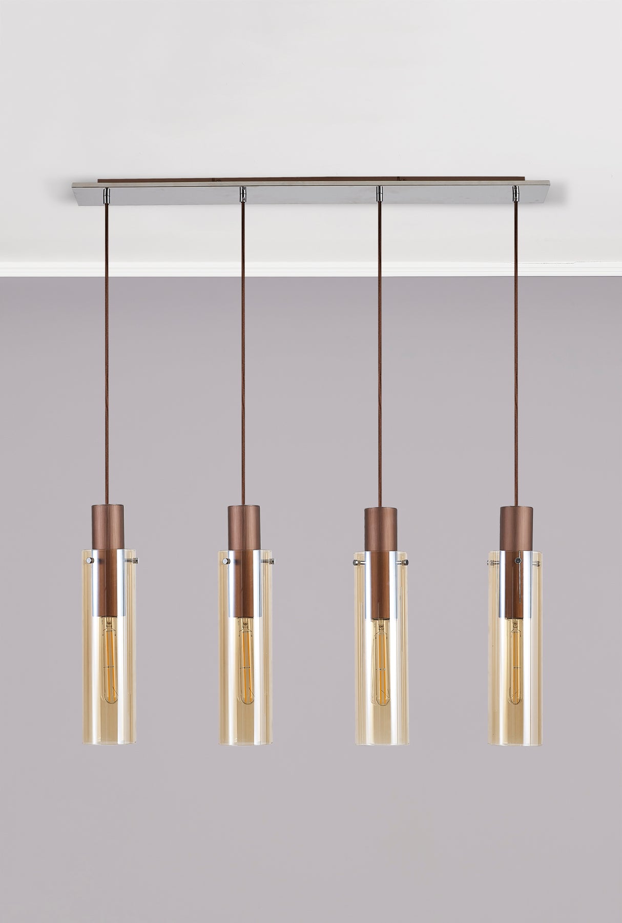 BUN0719 Bunda Slim 4 Light Pendant Mocha/Chrome/Amber