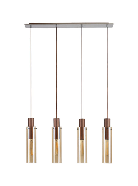 BUN0719 Bunda Slim 4 Light Pendant Mocha/Chrome/Amber