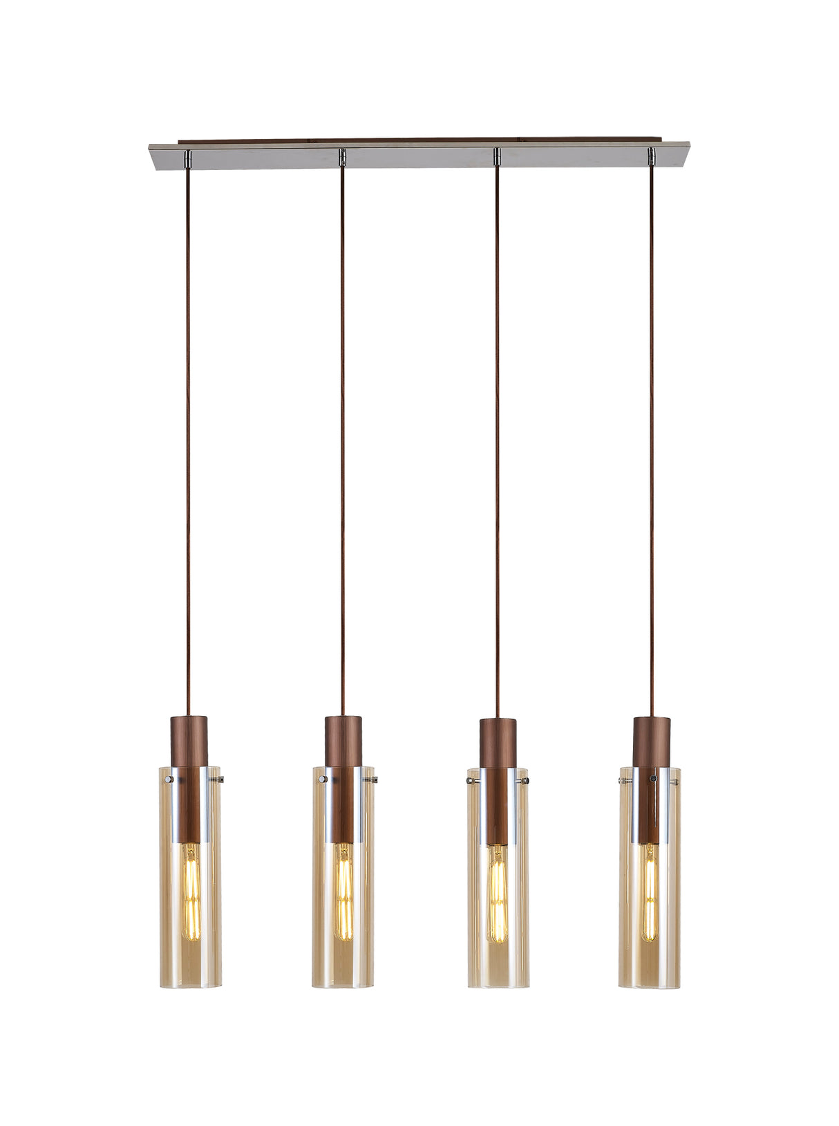 BUN0719 Bunda Slim 4 Light Pendant Mocha/Chrome/Amber