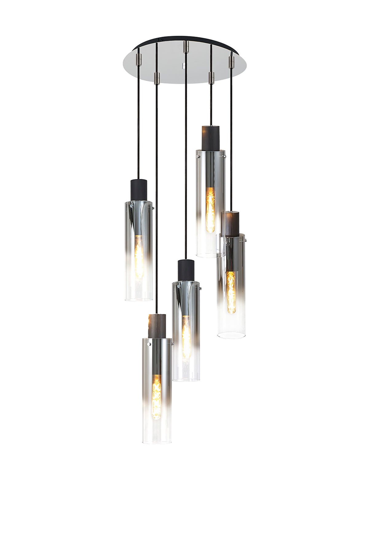 BUN0948 Bunda Slim Round 5 Light Pendant in a Black/Chrome/Smoke Fade Finish