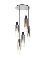 BUN0948 Bunda Slim Round 5 Light Pendant in a Black/Chrome/Smoke Fade Finish