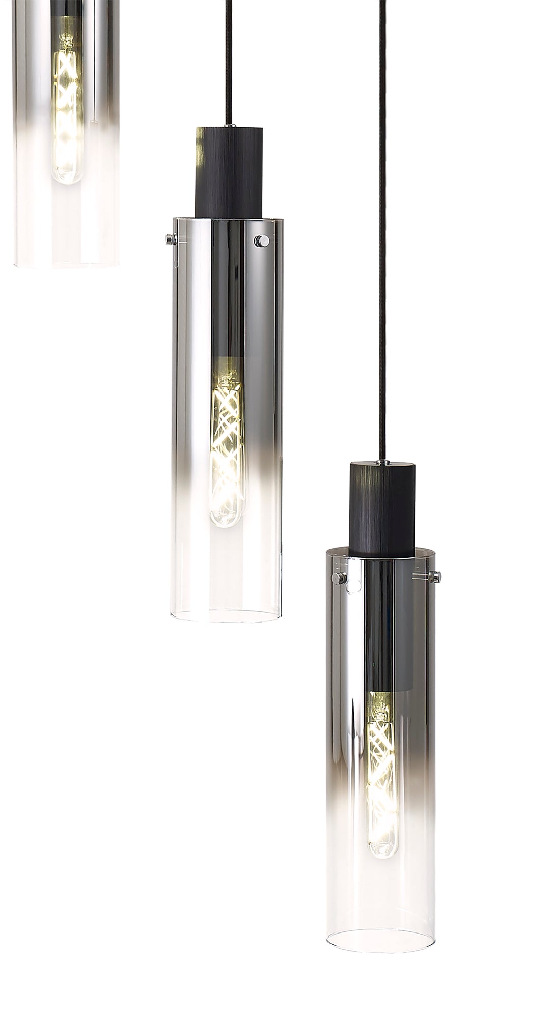 BUN0948 Bunda Slim Round 5 Light Pendant in a Black/Chrome/Smoke Fade Finish