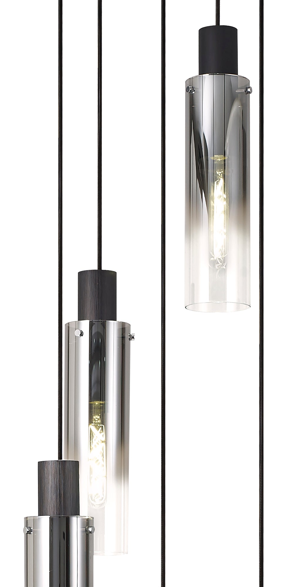 BUN0948 Bunda Slim Round 5 Light Pendant in a Black/Chrome/Smoke Fade Finish