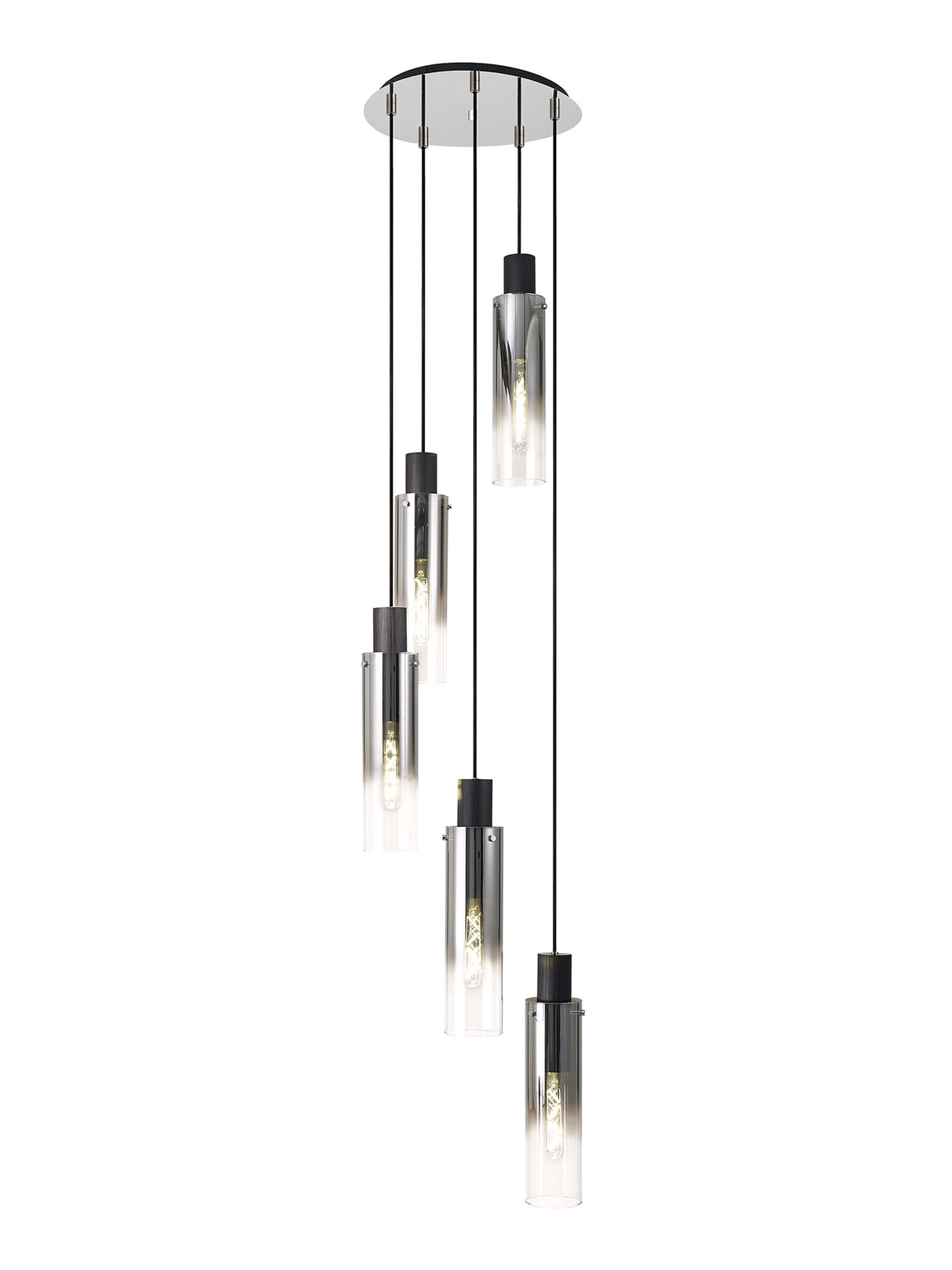 BUN0948 Bunda Slim Round 5 Light Pendant in a Black/Chrome/Smoke Fade Finish