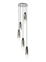 BUN0948 Bunda Slim Round 5 Light Pendant in a Black/Chrome/Smoke Fade Finish