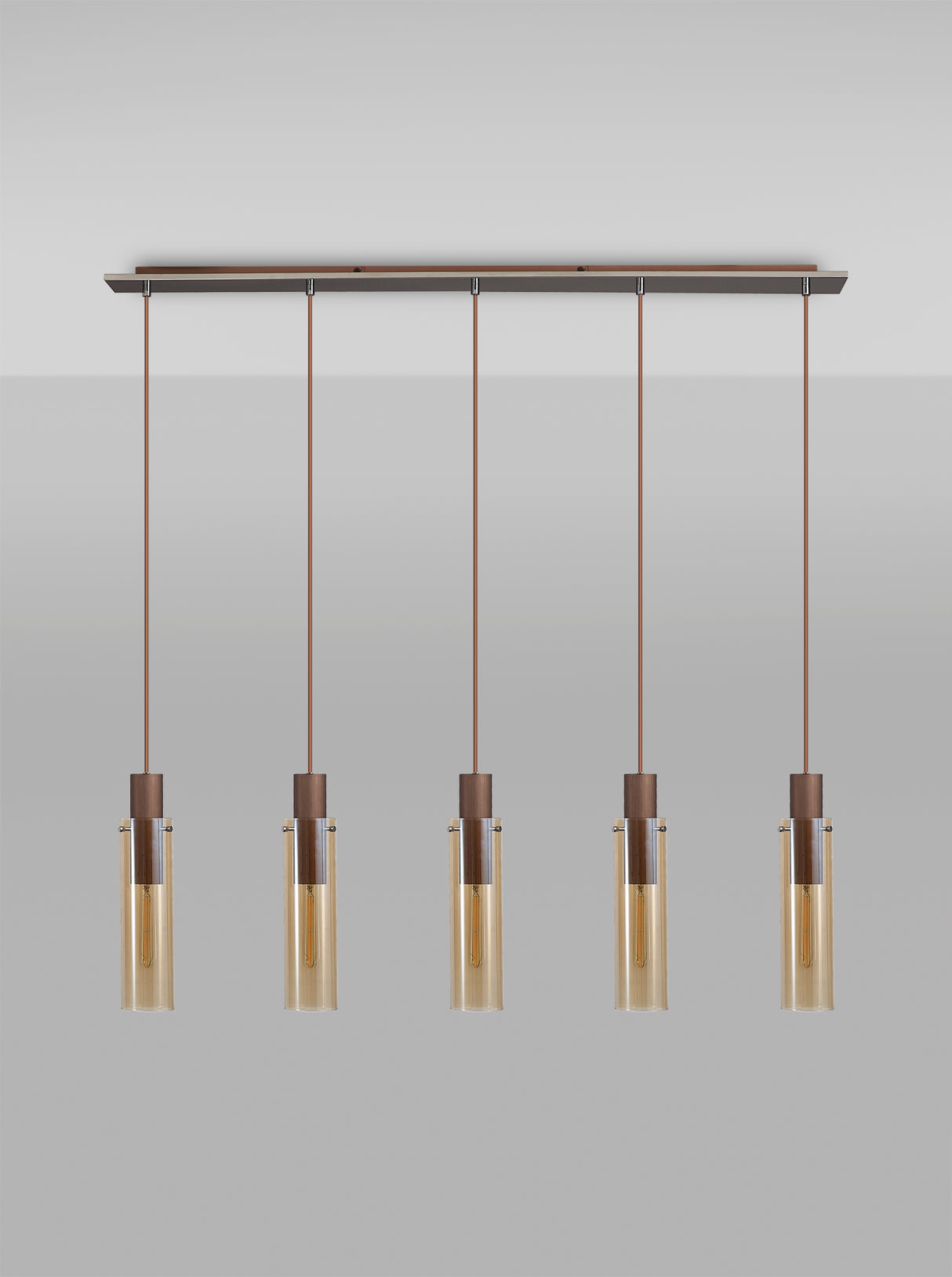 BUN1719 Bunda Slim 5 Light Pendant Mocha/Chrome/Amber