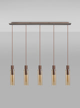 BUN1719 Bunda Slim 5 Light Pendant Mocha/Chrome/Amber