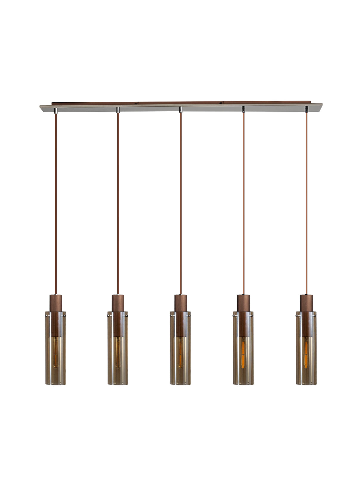 BUN1719 Bunda Slim 5 Light Pendant Mocha/Chrome/Amber