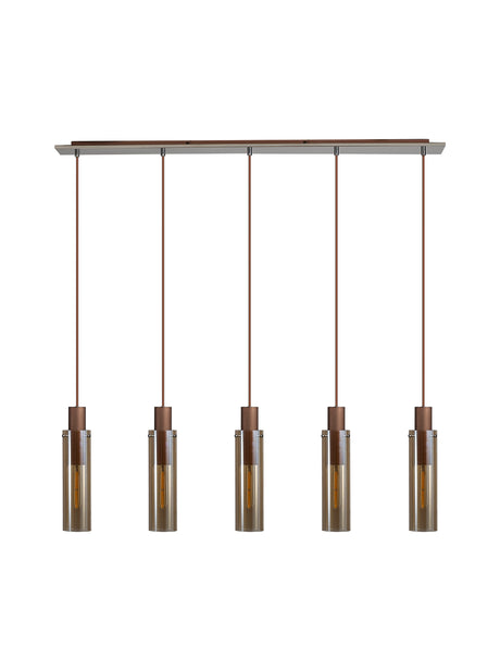 BUN1719 Bunda Slim 5 Light Pendant Mocha/Chrome/Amber