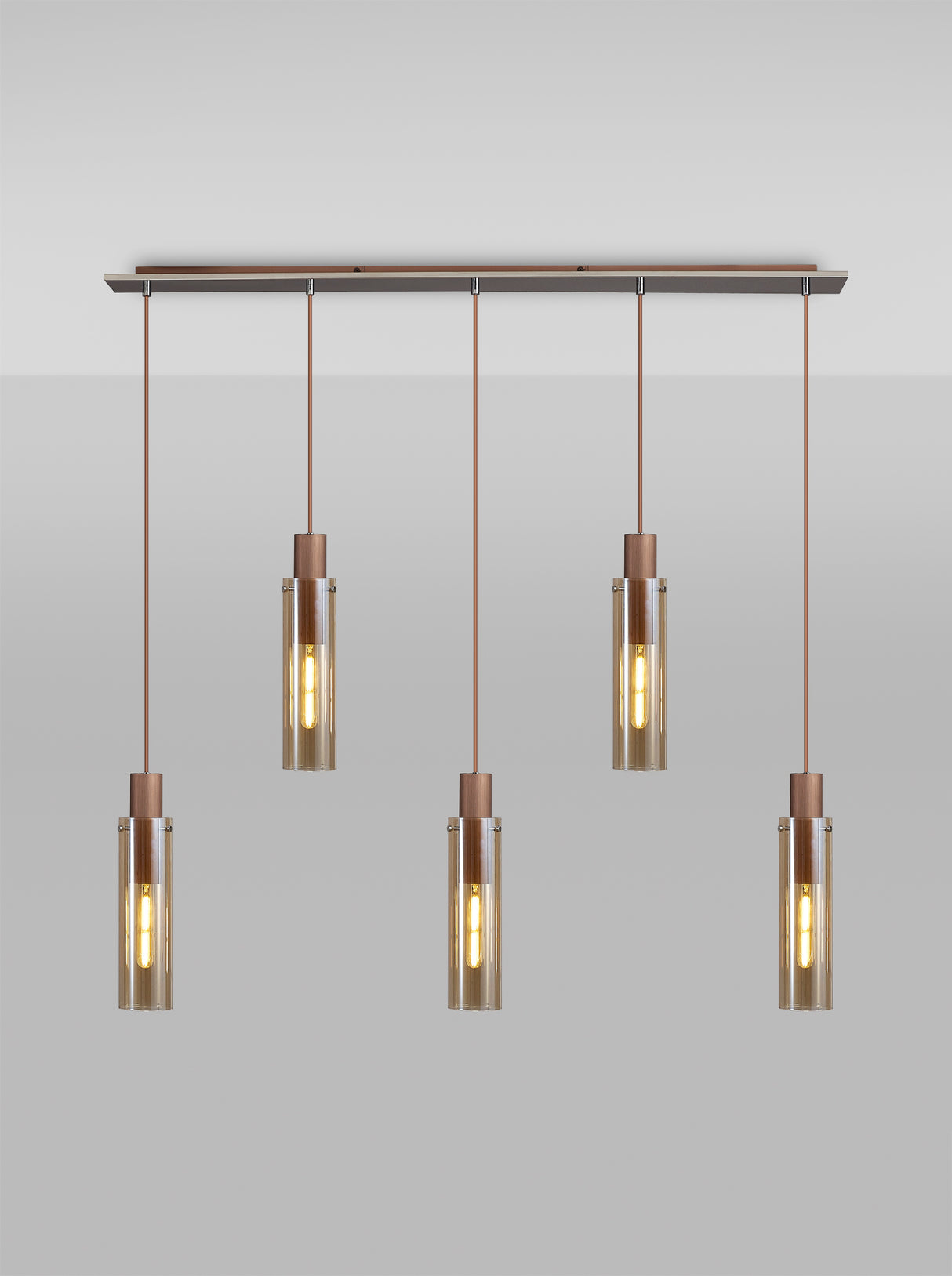 BUN1719 Bunda Slim 5 Light Pendant Mocha/Chrome/Amber