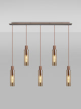 BUN1719 Bunda Slim 5 Light Pendant Mocha/Chrome/Amber