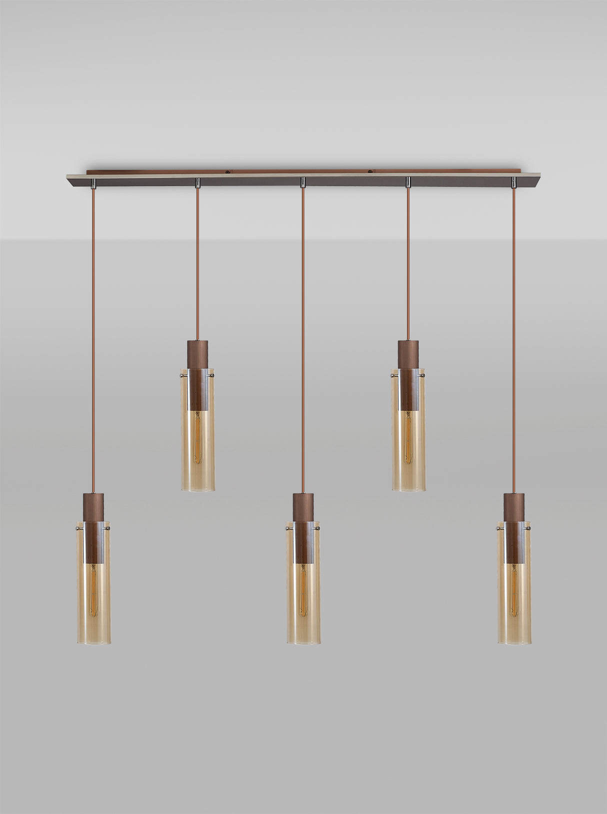 BUN1719 Bunda Slim 5 Light Pendant Mocha/Chrome/Amber