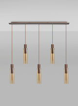 BUN1719 Bunda Slim 5 Light Pendant Mocha/Chrome/Amber