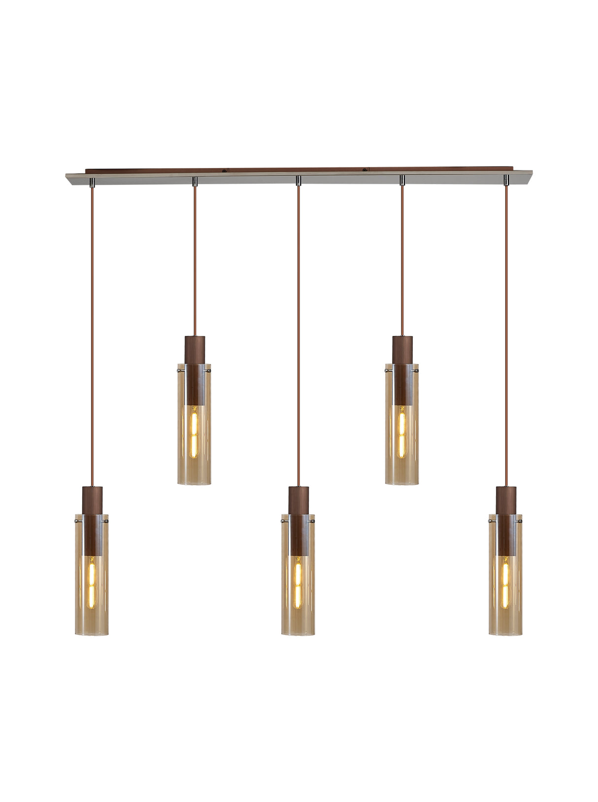 BUN1719 Bunda Slim 5 Light Pendant Mocha/Chrome/Amber